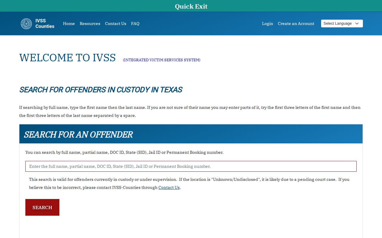 Texas IVSS-Counties current search and notification portal